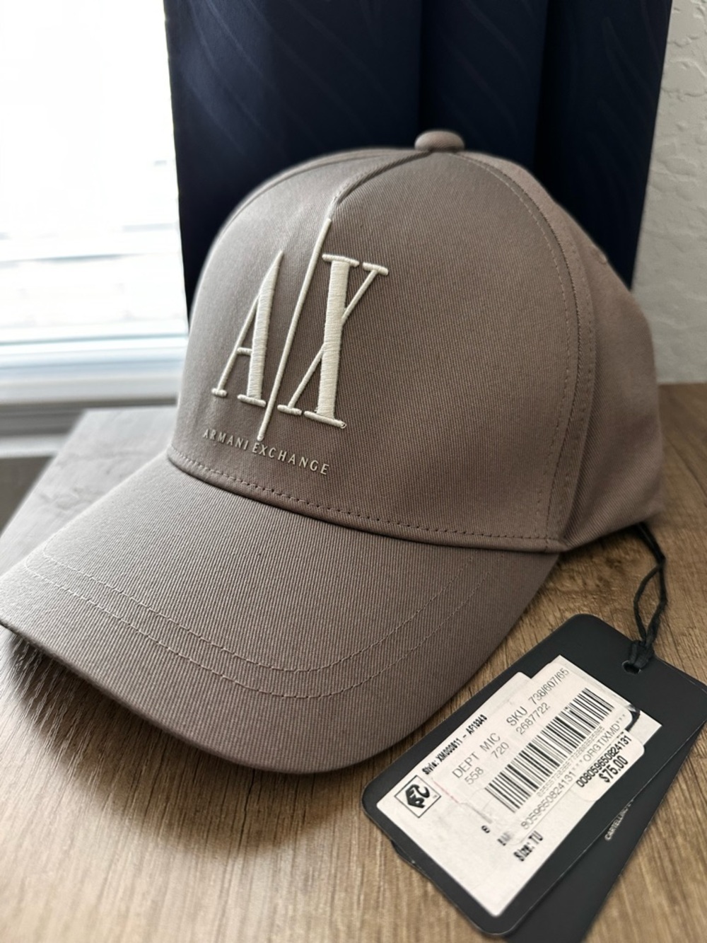 Armani Exchange AX Embroidered Logo Cap - Taupe with Cream Logo